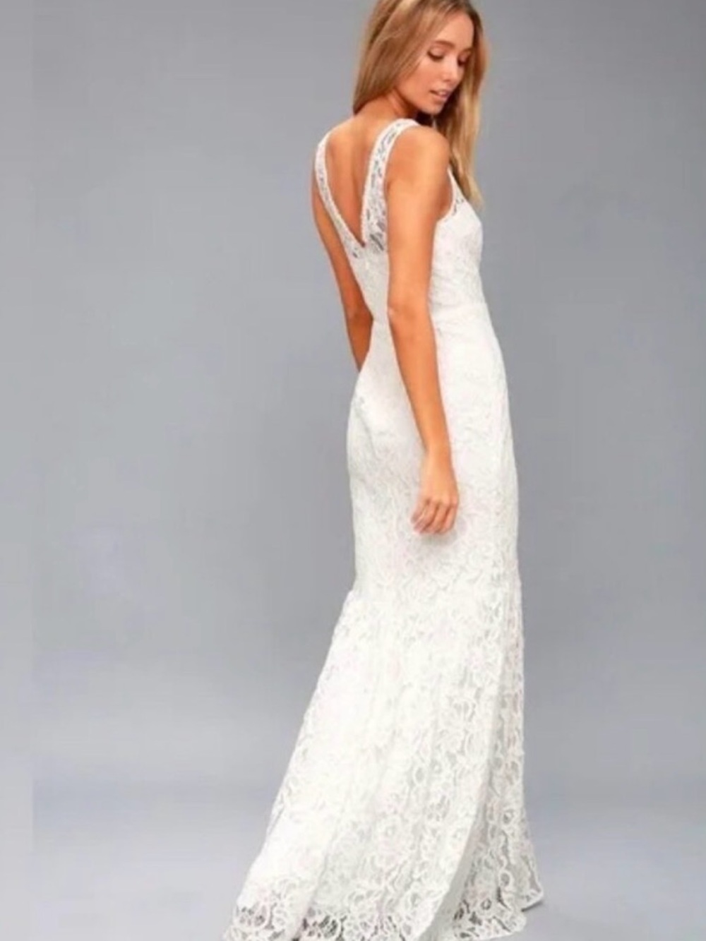 Lulus S Elbridge White Lace V-neck and Back Maxi Dress
